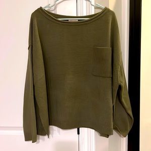 Olive Green Drop Shoulder Knit Sweater